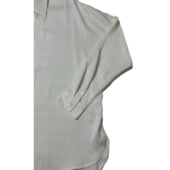 NWT Commense Oversize White Pinstripe Drop Shoulder Long Sleeve Collar Blouse-Sm - Picture 5 of 9